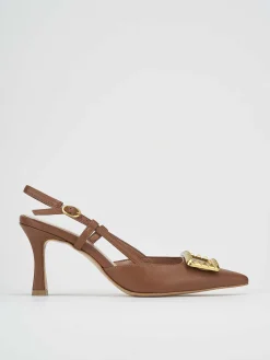 Décolleté e slingback tacco 7cm pelle marrone