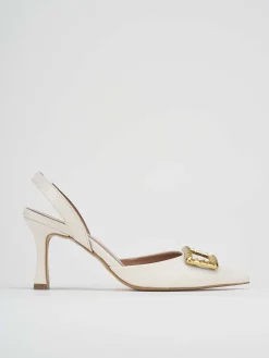 Décolleté e slingback tacco 7cm pelle bianco