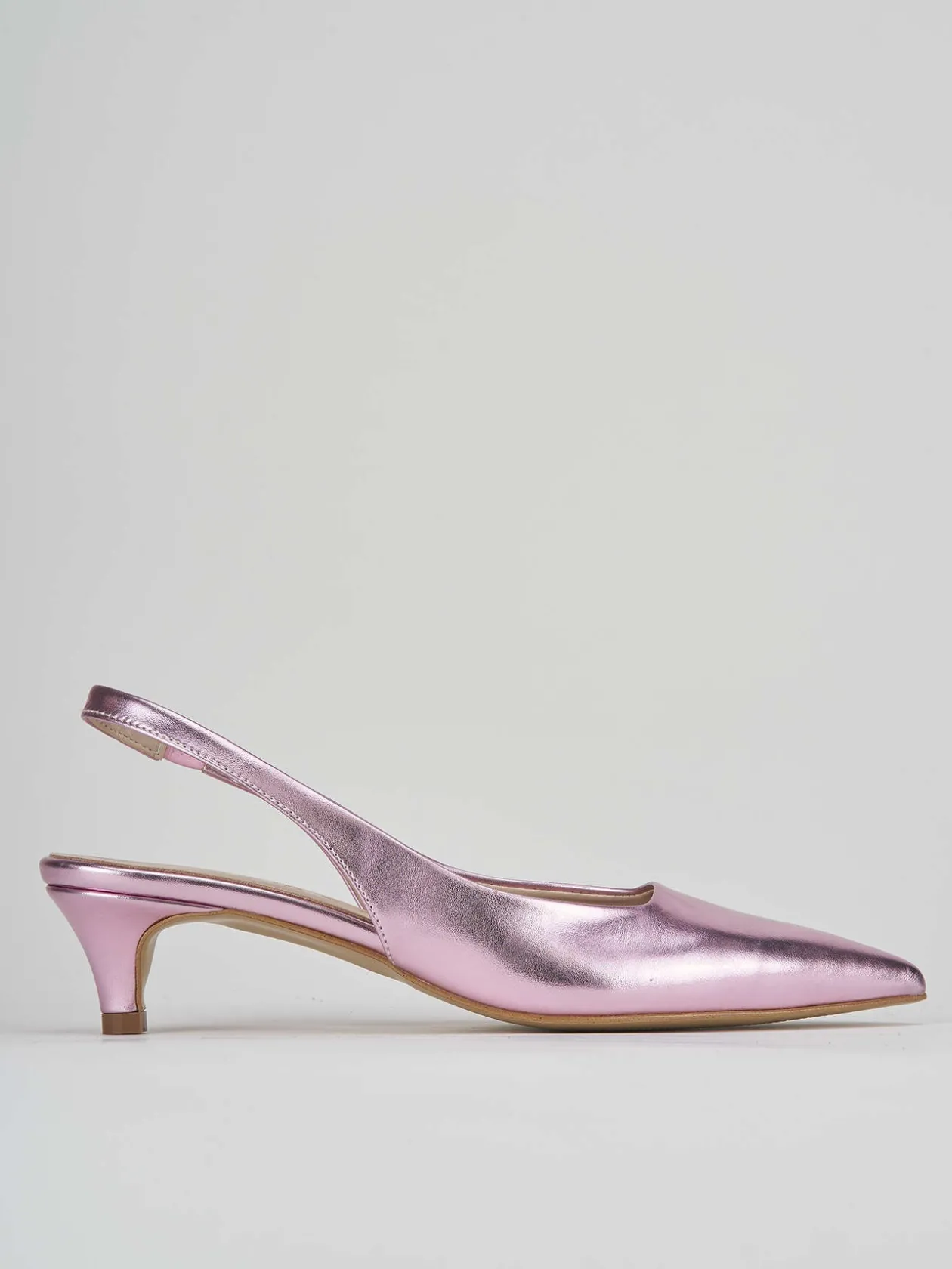 Décolleté e slingback tacco 3cm laminato rosa
