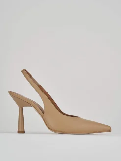 Décolleté e slingback tacco 9cm pelle marrone