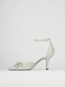 Décolleté e slingback tacco 7cm glitter argento