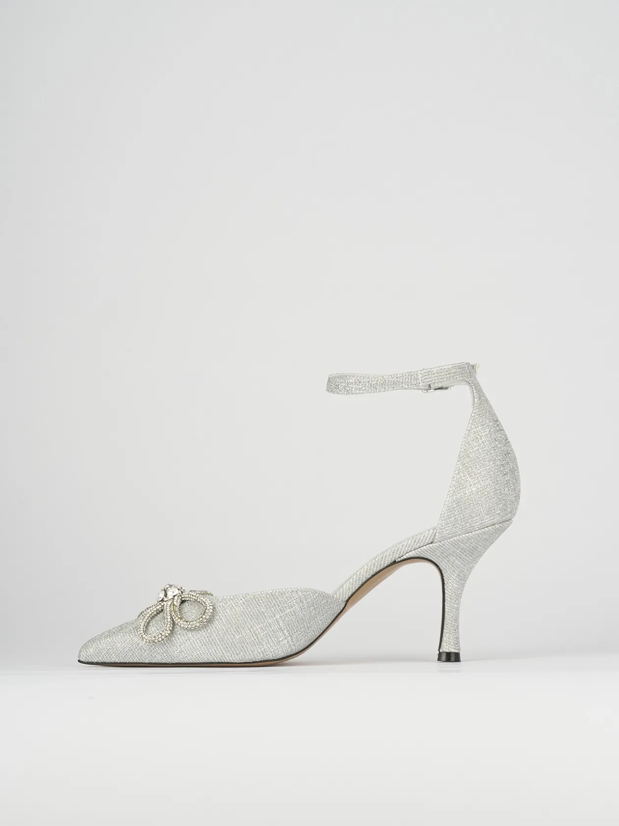 Décolleté e slingback tacco 7cm glitter argento