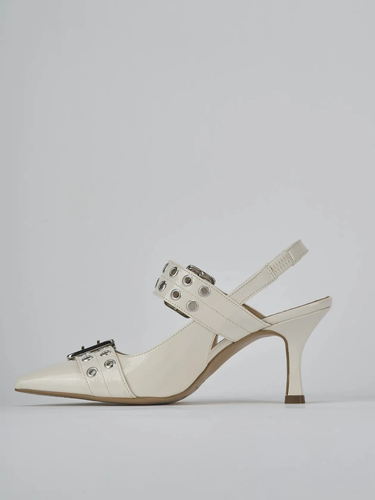Décolleté e slingback tacco 7cm vernice bianco