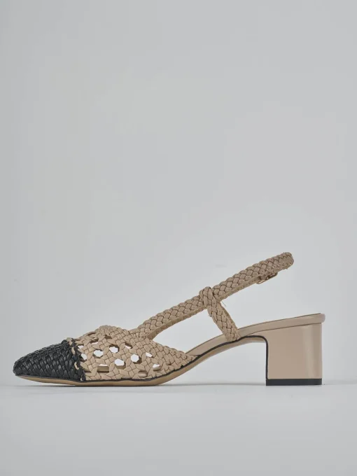 Décolleté e slingback tacco 6cm pelle beige