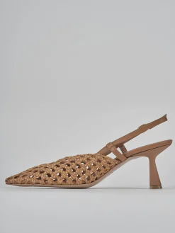 Décolleté e slingback tacco 7cm pelle marrone