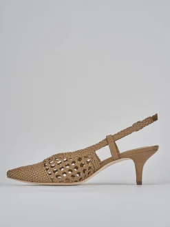 Décolleté e slingback tacco 5cm pelle marrone