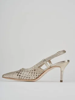 Décolleté e slingback tacco 7cm laminato oro