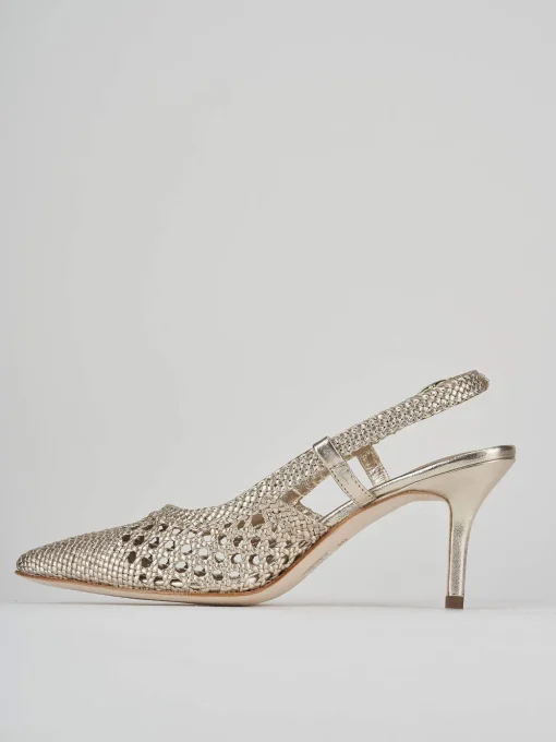 Décolleté e slingback tacco 7cm laminato oro
