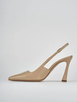 Décolleté e slingback tacco 9cm pelle marrone