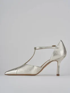 Décolleté e slingback tacco 7cm laminato oro