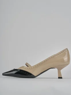 Décolleté e slingback tacco 6cm vernice beige