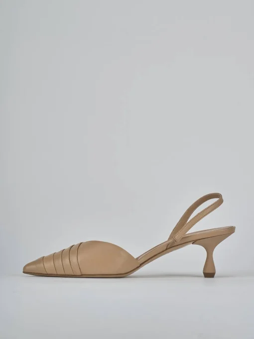 Décolleté e slingback tacco 5cm pelle marrone