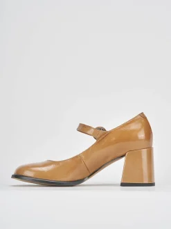 Décolleté e slingback tacco 8cm vernice marrone