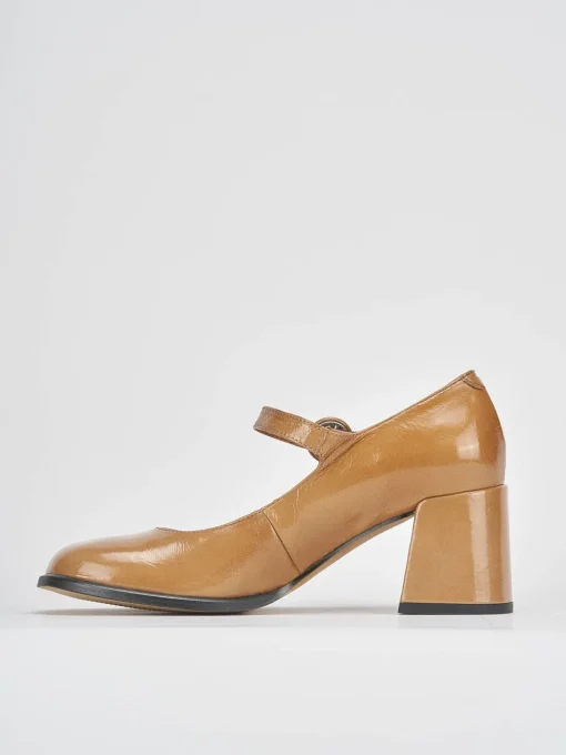 Décolleté e slingback tacco 8cm vernice marrone