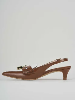 Décolleté e slingback tacco 3cm pelle marrone