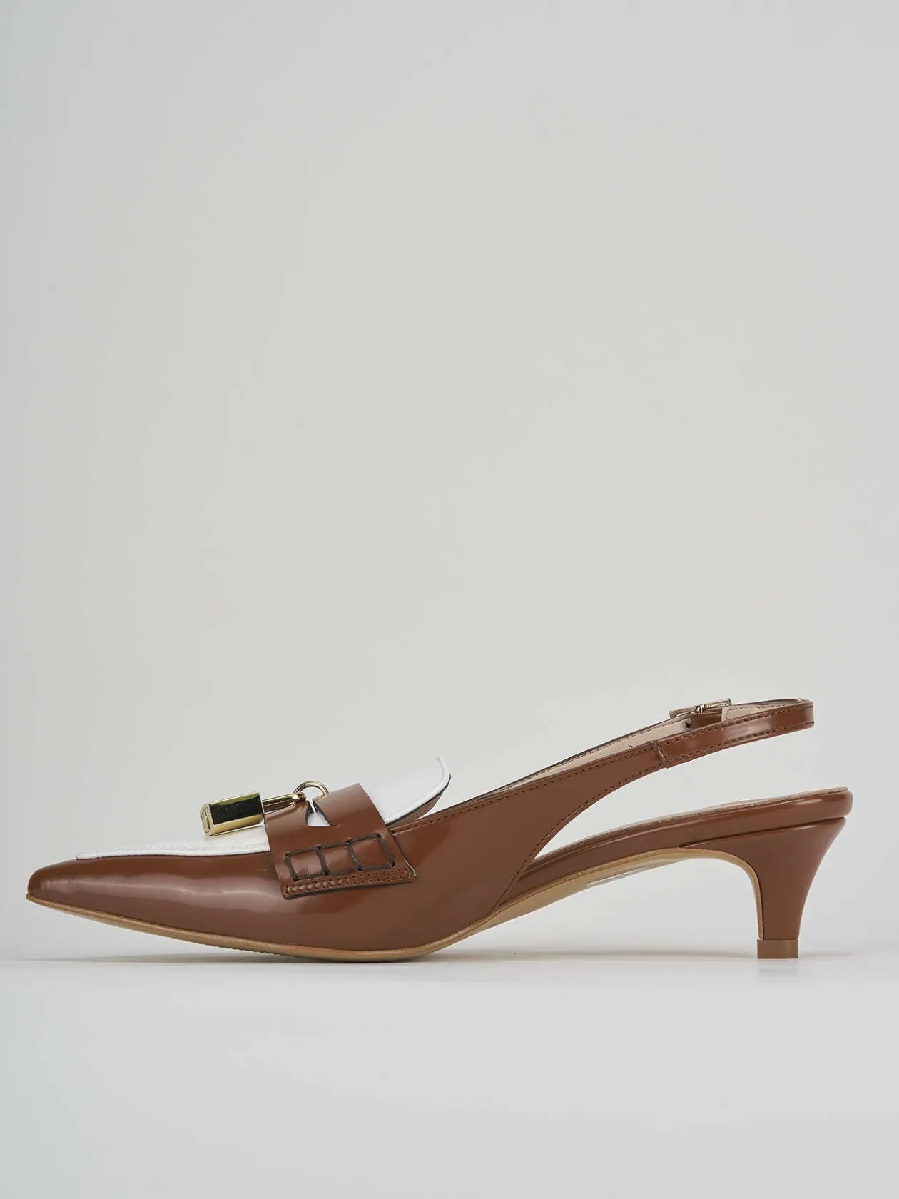Décolleté e slingback tacco 3cm pelle marrone