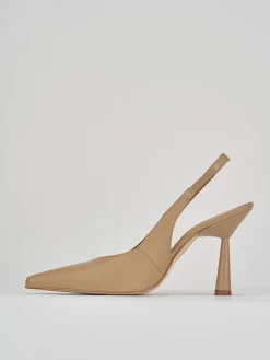 Décolleté e slingback tacco 9cm pelle marrone
