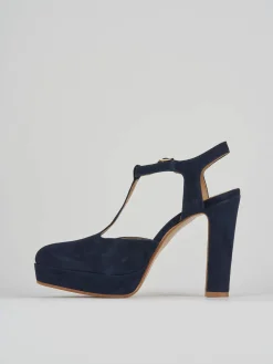 Décolleté e slingback tacco 11cm camoscio blu