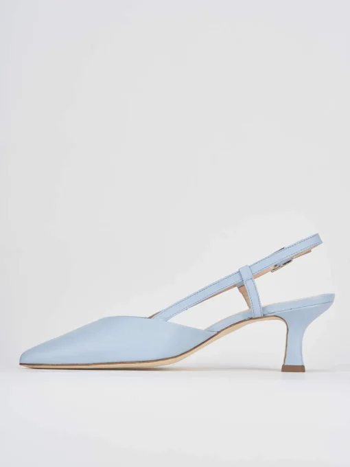 Décolleté e slingback tacco 5cm pelle azzurro