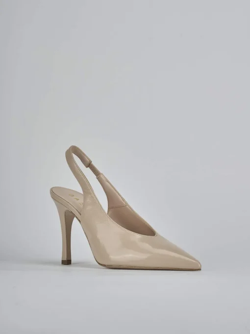 Décolleté e slingback tacco 9cm vernice marrone