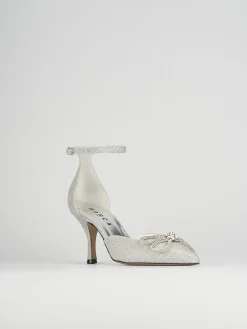 Décolleté e slingback tacco 7cm glitter argento