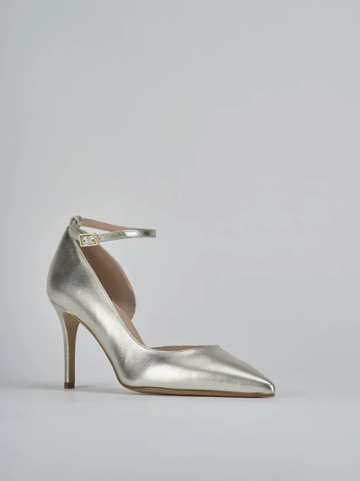 Décolleté e slingback tacco 7cm laminato oro