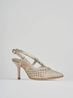 Décolleté e slingback tacco 7cm laminato oro