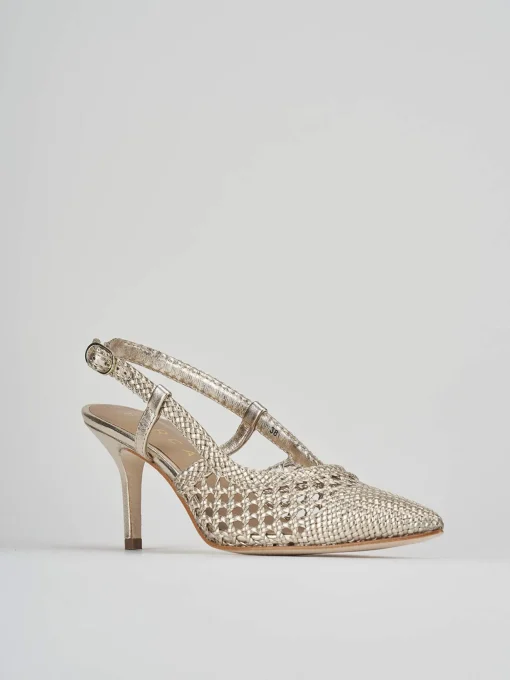 Décolleté e slingback tacco 7cm laminato oro