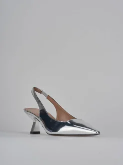 Décolleté e slingback tacco 6cm pelle argento