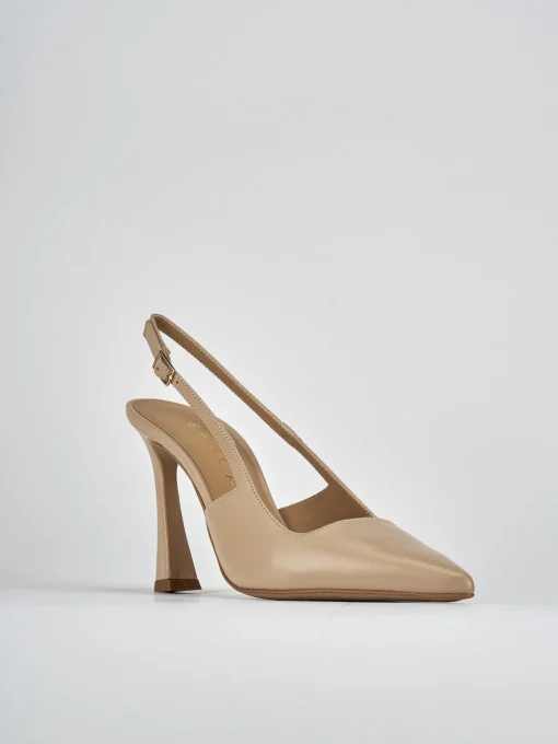 Décolleté e slingback tacco 9cm pelle marrone