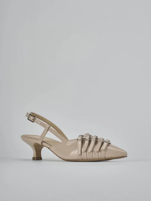 Décolleté e slingback tacco 4cm vernice beige