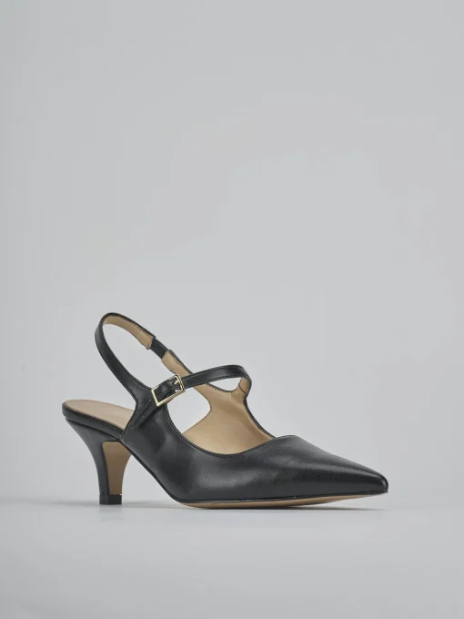 Décolleté e slingback tacco 4cm pelle nero