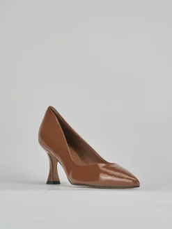 Décolleté e slingback tacco 7cm vernice marrone