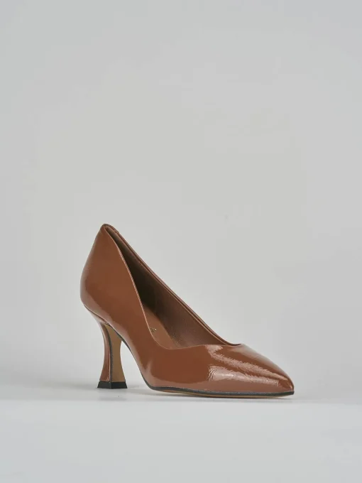 Décolleté e slingback tacco 7cm vernice marrone