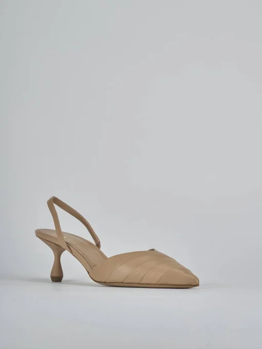 Décolleté e slingback tacco 5cm pelle marrone