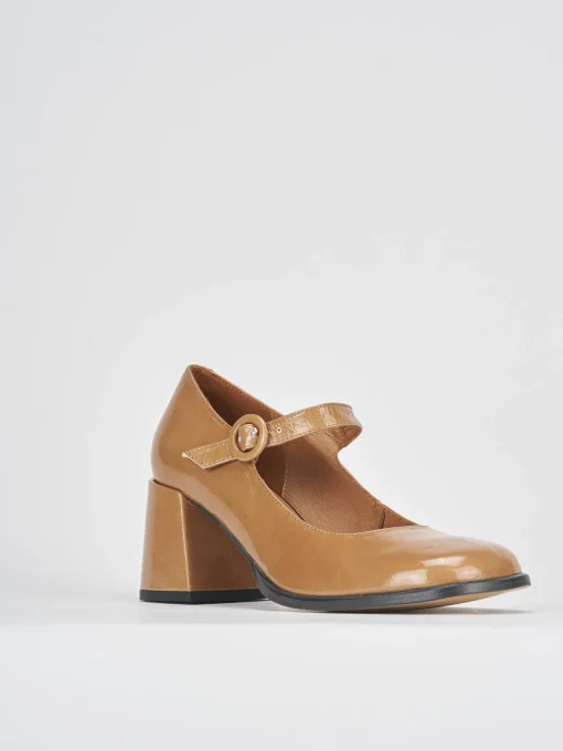 Décolleté e slingback tacco 8cm vernice marrone