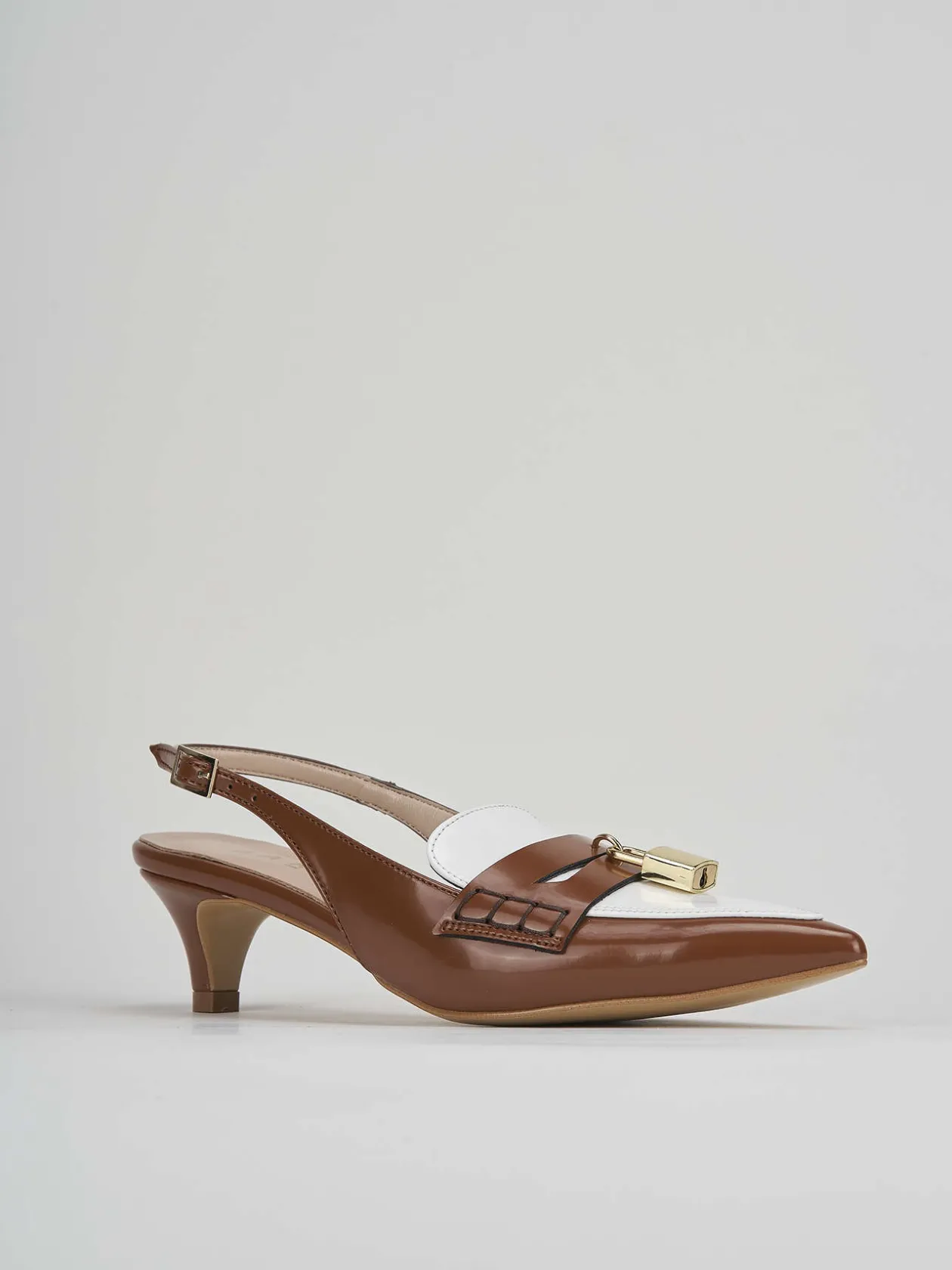 Décolleté e slingback tacco 3cm pelle marrone