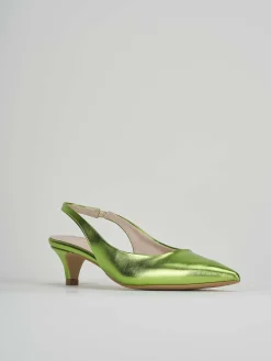 Décolleté e slingback tacco 3cm laminato verde