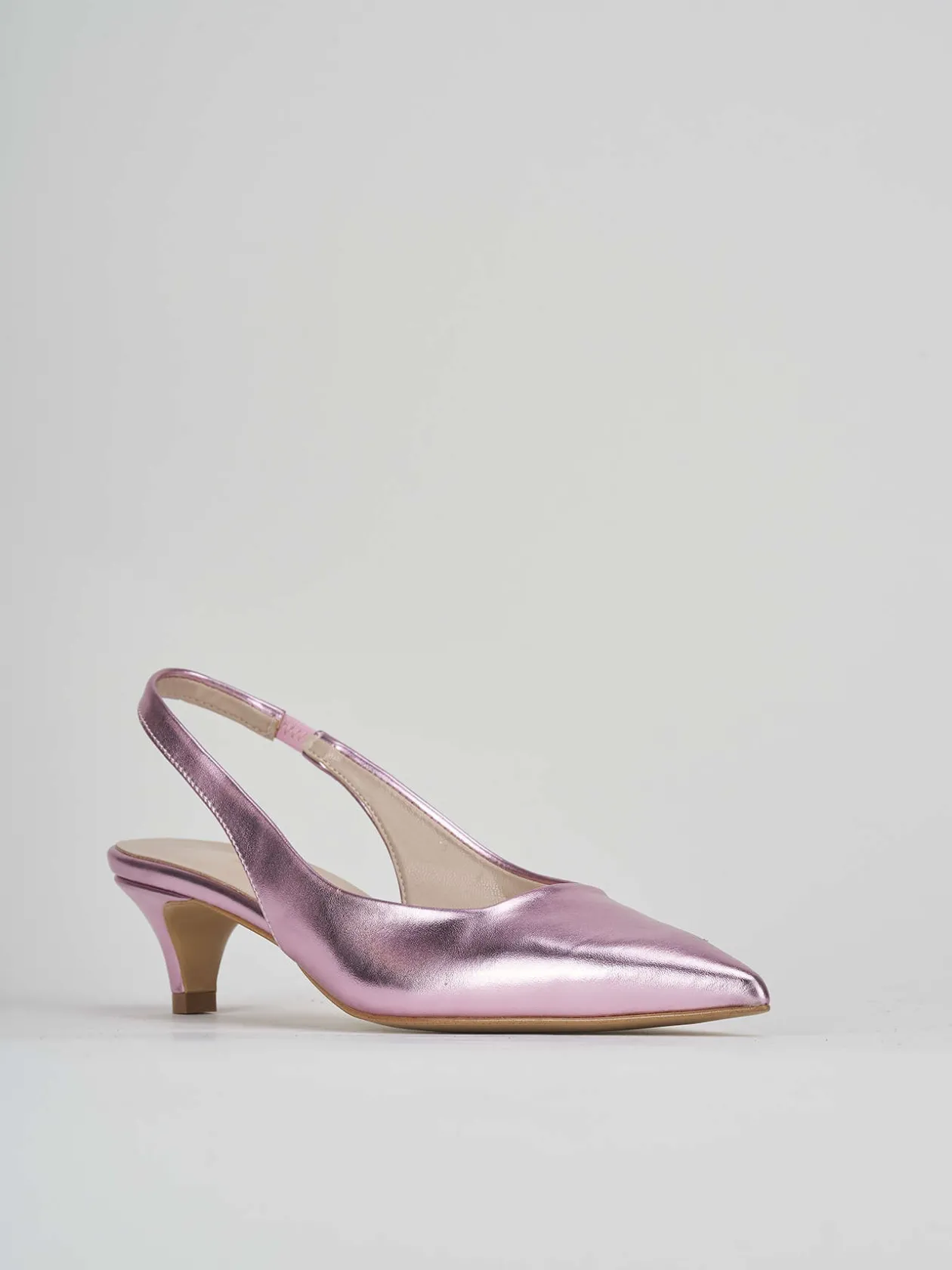 Décolleté e slingback tacco 3cm laminato rosa