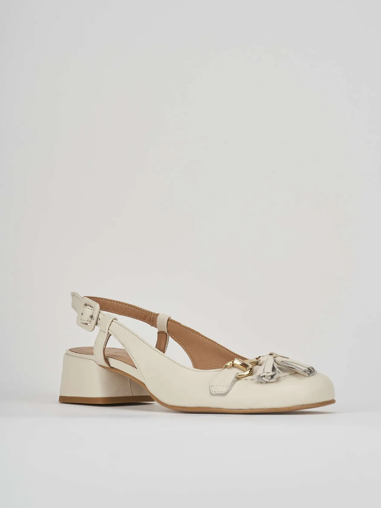 Décolleté e slingback tacco 3cm pelle bianco