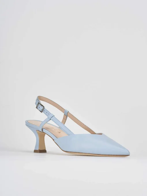 Décolleté e slingback tacco 5cm pelle azzurro