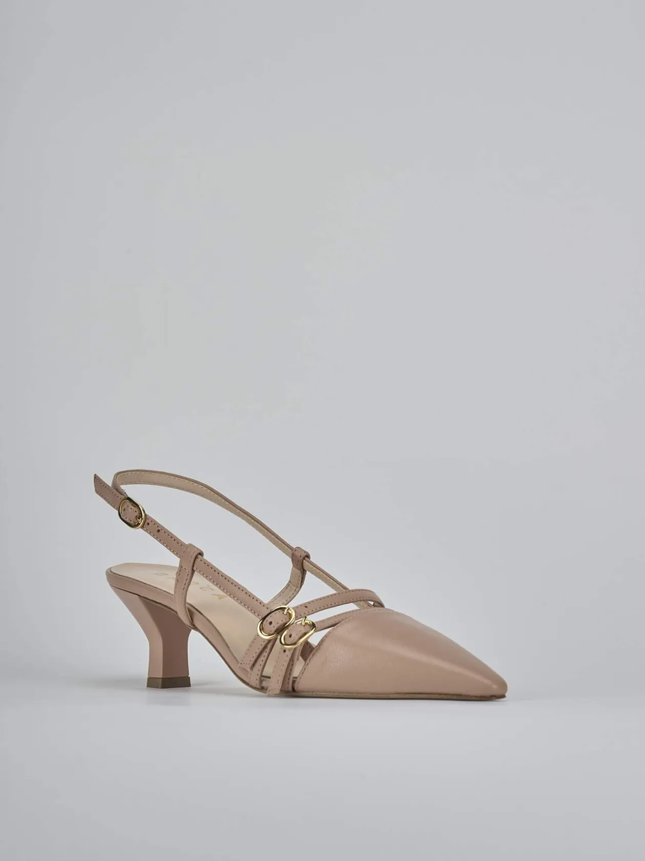 Décolleté e slingback tacco 6cm pelle marrone