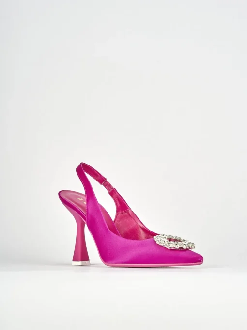 Décolleté e slingback tacco 9cm raso rosa