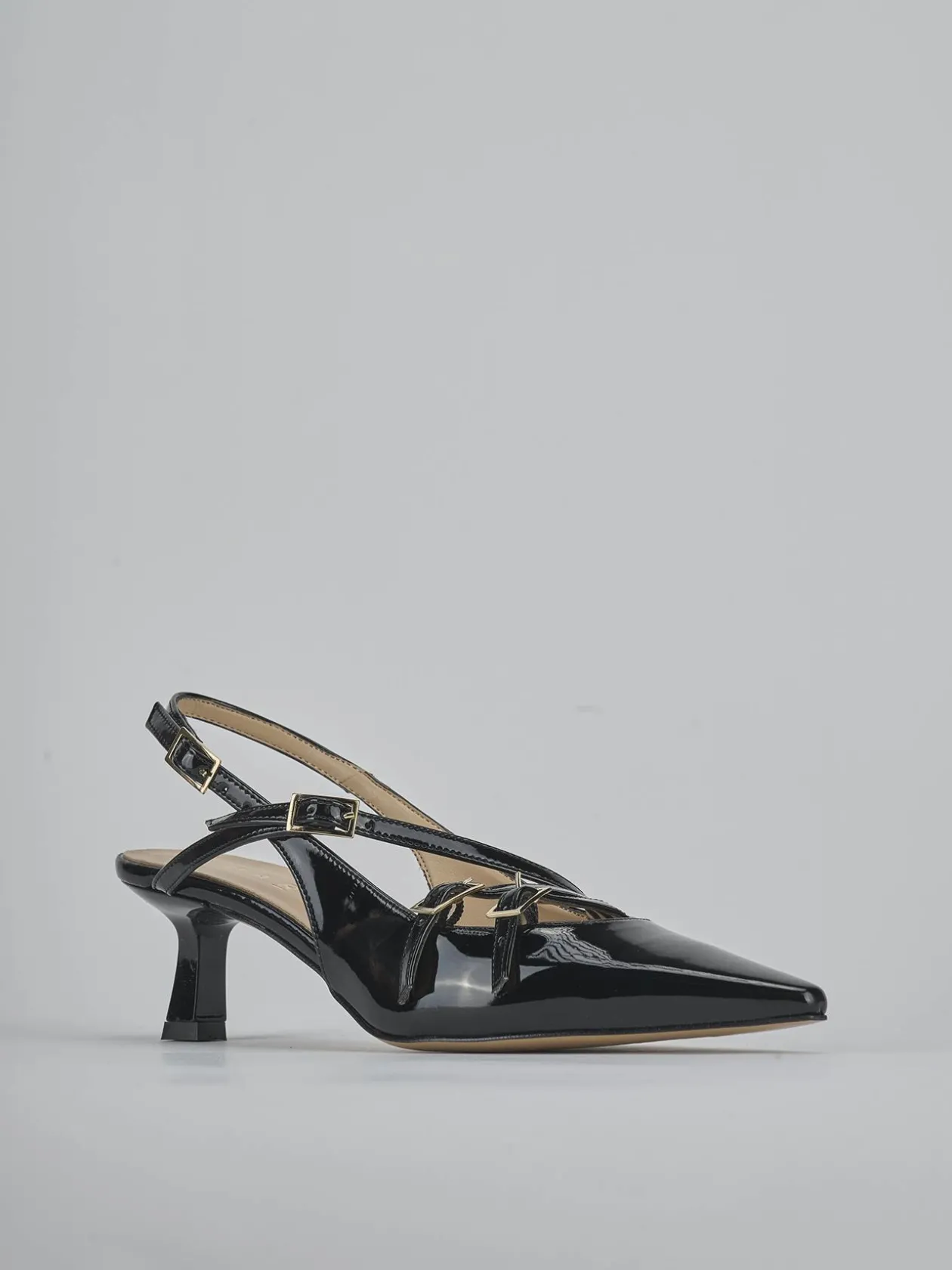 Décolleté e slingback tacco 7cm vernice nero