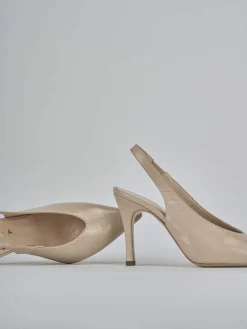 Décolleté e slingback tacco 9cm vernice marrone