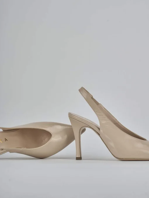 Décolleté e slingback tacco 9cm vernice marrone