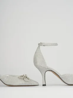 Décolleté e slingback tacco 7cm glitter argento