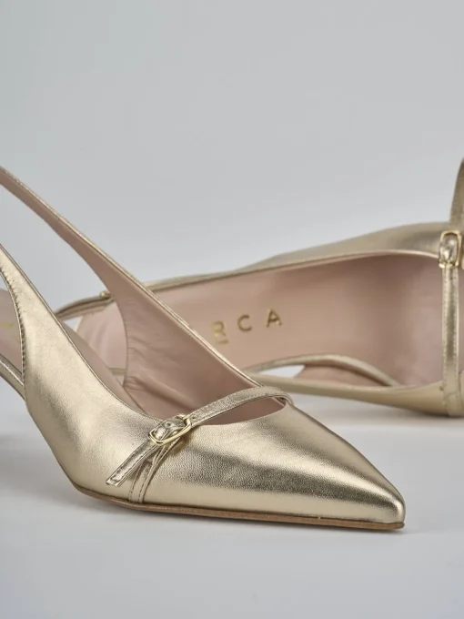 Décolleté e slingback tacco 7cm pelle oro