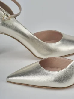Décolleté e slingback tacco 7cm laminato oro