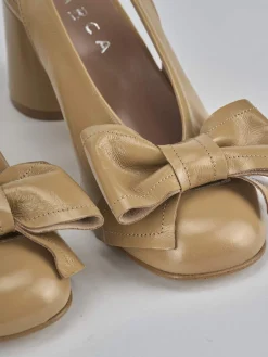 Décolleté e slingback tacco 8cm pelle marrone